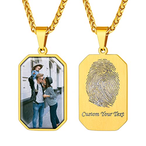 Supcare Herren Halskette Achteck Schmuck 316L Personalized Gravur Edelstahl Dog Tag Anhänger mit Fingerabdruck/Foto/Textgravur Memorial Erkennungsmarke Sommer Kette Geschenk Souvenir A-Achteck-Gold von Supcare