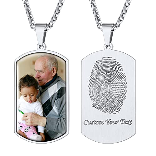 Supcare Herren Halskette Militär Schmuck 316L Personalized Gravur Edelstahl Hund Dog Tag Anhänger mit Fingerabdruck/Foto/Textgravur Memorial Erkennungsmarke Sommer Kette Souvenir A-Militär-Silber von Supcare