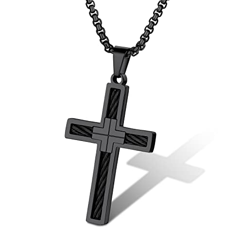 Supcare Herrenkette Jesus Kreuz Ketten Halskette Orthodoxes Kreuz Anhänger Schwarzkette Edelstahl Kreuzanhänger Eisernes Kreuzkette Anhänger Einzigartiges Accessories Modeschmuck für Opa Bruder von Supcare