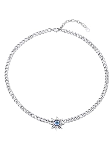 Supcare Herren Nazar Boncuk Kette mit Sonnenblumen Amulett Memorial Glückskette Silber Halskette Böses Blick Auge Anhänger Evil Eye Necklace Panzerkette Teufelsauge Choker Modeschmuck für Ehemann von Supcare