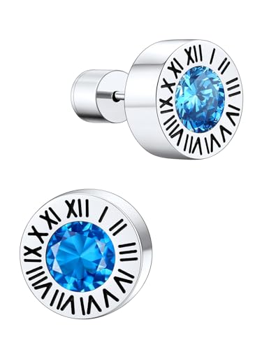 Supcare Herren Ohrstecker mit Römischen Ziffern Ohrringe Mann Geburtsstein Blautopas Stein Ohrring Creolen Stud Earring Mens Huggie Kreolen Ohrring Jungs Ohrschmuck Ohr Piercing Schmuck für Hochzeit von Supcare