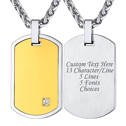 Supcare Herren Personalisiert Erkennungsmarke Dog Tags Halskette Edelstahl CNC-Zirkonia-Anhänger Militär Police Armee Kette für Frauen Jungen E.Zirkon-Militär(Silber-Gold)-anpassbar von Supcare