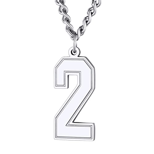 Supcare Herren Personalisierter Kette Nummer 2 Kette Damen Zwei Ein Anhänger 56+5cm verstellbare Silberkette Rapper Biker Modeschmuck Glückszahl Anhänger von Supcare