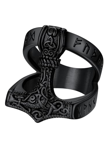 Supcare Herren Ringe mit Thors Hammer Viking Luhn Rune Ring Edelstahl Herren Fingerring Männer Ring Keltischer Knot Punk Siegelring Schwarz Statement Ring Bandring Wikinger Schmuck für Geburtstag von Supcare
