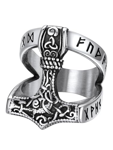 Supcare Herren Ringe mit Thors Hammer Viking Luhn Rune Ring Edelstahl Herren Viking Rune Fingerring für Männer Ringe mit Keltischer Knot Nordischer Schmuck Statement Ring Bandring Modeschmuck für Opa von Supcare