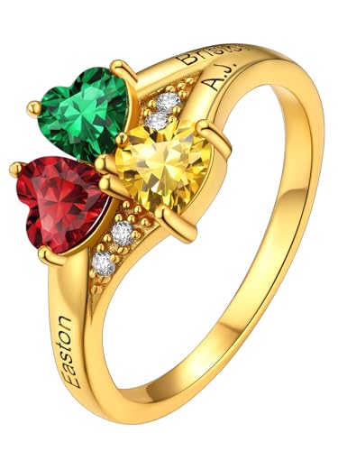 Supcare Herz Geburtsstein Ring für Damen Solitaire Ring Memoirering Goldring mit Gravur Text 925 Eheringe Trauring Hochzeitsringe BBF Namensring Ewigkeit Personalisiert Schmuck für Cocktail von Supcare