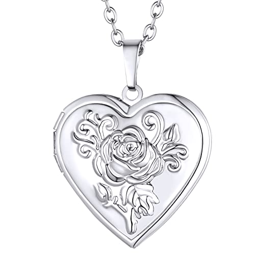 Supcare Damen Rosenrelief Medaillon zum Öffnen für Bilder Locket Necklace Vintage Kette Foto Halskette mit Anhänger Amulett Souvenir Charm Personalisiert Modeschmuck für Frauen Mädchen aus Kupfer von Supcare