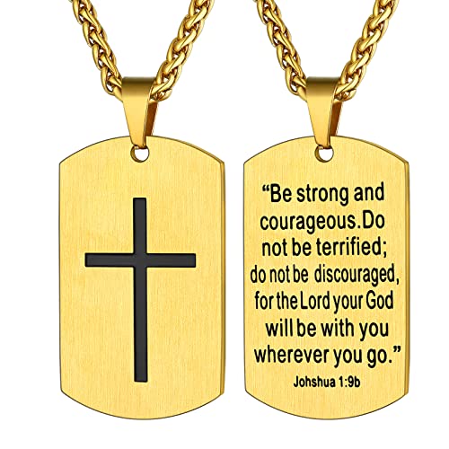 Supcare Hundemarke mit Gravur Herren Dog tag Halskette Kruzifix Kette Militär Kette Anhänger Edelstahl Goldkette Erkennungsmarke Religious Cross Necklace Catholic Modeschmuck für Weihnacht von Supcare