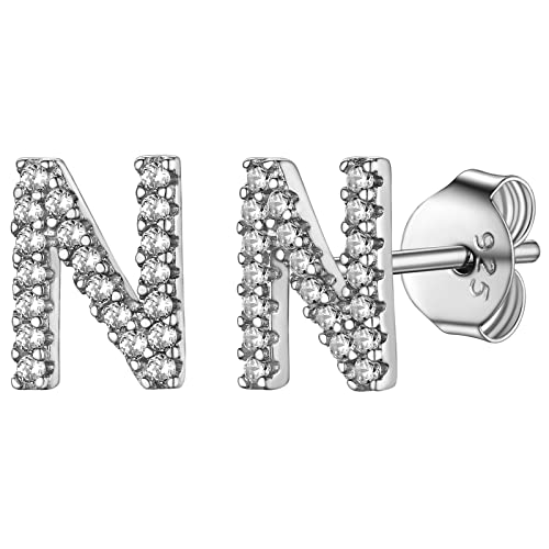 Supcare 925 Silber Ohrringe mit Buchstaben Frauen Initial N Buchstaben Ohrstecker mit Zirkonia Letter Stud Initial Earrings Ohrschmuck Ohr Piercing Accessorie Modeschmuck für Street von Supcare