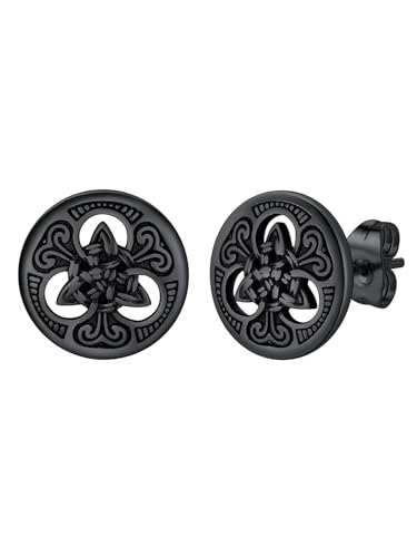 Supcare Irischer Keltischer Knot Ohrstecker Herren Rund Knotenohrstecker Edelstahl Ohrringe Schwarz Irisches Triquetra Trinity Keltischknoten Ohrring Männer Wikinger Modeschmuck für Vatertag von Supcare