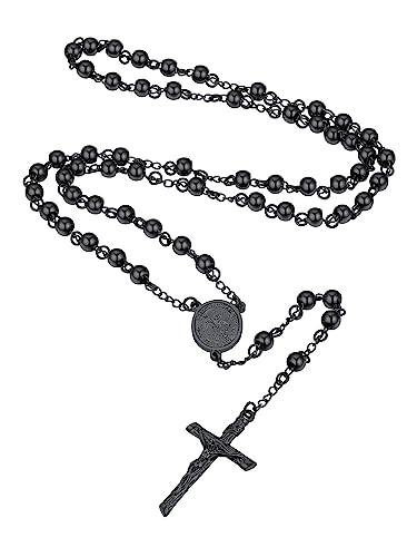 Supcare Jesus Gebetskette Schwarz Frauen Rosenkranz Katholische Halskette Kugelkette Cross Necklace Edelstahl Christlich Kette Rosary Religiöse Kruzifix Anhänger Kreuzkette Modeschmuck für Oma von Supcare