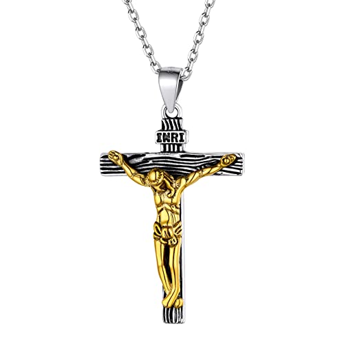 Supcare Jesus Kreuz Kette Damen INRI Halskette Christus Kruzifix Anhänger Kreuzanhänger 925 Sterling Silber Herren Christliche Kette Cross Necklace Modeschmuck für Karneval von Supcare