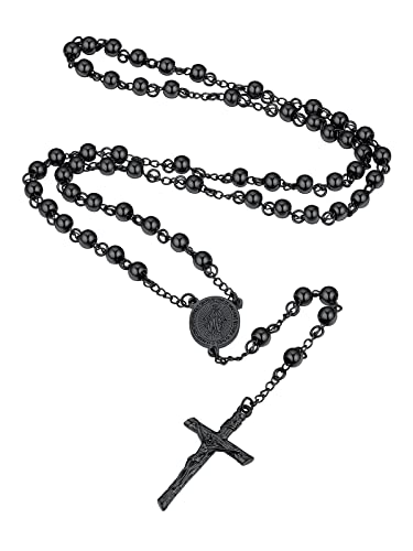 Supcare Jesus Kreuz Kette Herren Rosenkranz Schwarz Katholische Halskette Gebetskette Christlich EdelstahlKette Jungfrau Maria Rosary Religiöse Kruzifix Anhänger Cross Necklace Modeschmuck für Ostern von Supcare