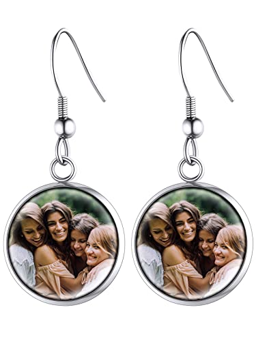 Supcare Junge Ohrringe Damen Rund-Form mit Foto Text Custom Männer Witzig Mode Casual Ohrstecker Edelstahl Ohrschmuck Boho Sommer Liebeskind Modeschmuck Silber Ohrringe für Freudin Vater von Supcare