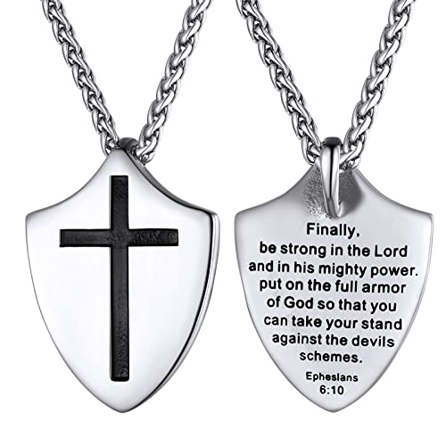 Supcare Jungen Dog Tag Kette Hundemarke mit Gravur Militär Herren Edelstahl Schild Kruzifix Kette Halskette mit Anhänger Silber Hundemarken Religious Cross Necklace Mens Modeschmuck für Frauen Vater von Supcare