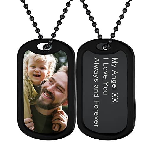 Supcare Jungen Foto Personalisiert Erkennungsmarke Dog Tags Halskette Gravur Anhänger Name Text Militär Police Armee Edelstahl Kette mit Silikon für Frauen Herren mit Geschenkebox Silikon-Schwarz von Supcare