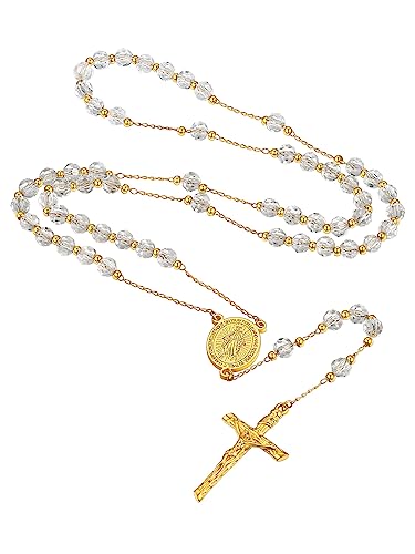 Supcare Jungfrau Maria Kette Frauen Jesus Kreuz Kette Rosenkranz Katholische Halskette Gebetskette Christlich EdelstahlKette Rosary Religiöse Kruzifix Anhänger Cross Necklace Schmuck für Taufe von Supcare
