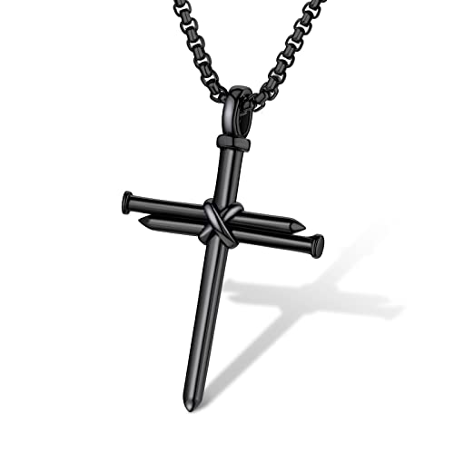 Supcare Kreuz Kette Schwarz Männer Herren Anhänger Halskette EdelstahlKette Einfach Kruzifix Kreuzkette Cross Necklace Men Jesus Kreuzanhänger Einzigartiges Accessories Modeschmuck für Valentinstag von Supcare