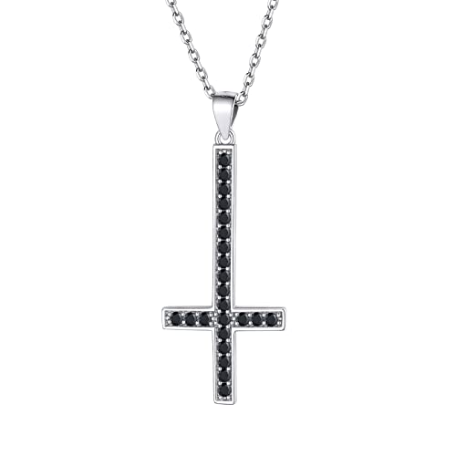 Supcare Halskette mit schwarz CZ 925 Kette Unisex Petruskreuz Anhänger Kreuz Kette umgedrehtes Kreuzkette Upside Down Kreuz Umkehrung Kette Cross Necklace Kruzifix Jesus Kette Modeschmuck für Ehemann von Supcare