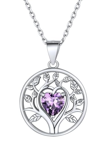 Supcare Kette Lebensbaum Silber 925 Damen Baum des Lebens Anhänger Halskette Kettenanhänger mit Geburtsstein Silberkette Synthetic Amethyst Tree of Life Necklace Halsband Modeschmuck für Mutter Frau von Supcare