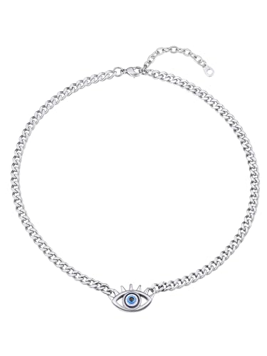 Supcare Kette für Damen Nazar Boncuk Halskette Panzerkette Böses Blick Auge Anhänger Evil Eye Necklace Silber Halsschmuck Teufelsauge Choker Glückskette Personalisiert Modeschmuck für Geburtstag von Supcare