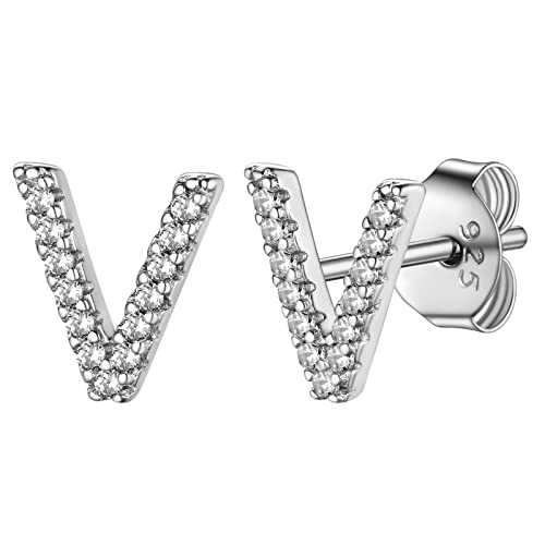 Supcare Kinderohrringe S925 Ohrringe Damen Buchstaben Initial V Alphabet Ohrstecker mit CZ Anfangsbuchstaben Alphabet Letter Earrings Ohrschmuck Statement Ohr Piercing Modeschmuck für Valentinstag von Supcare