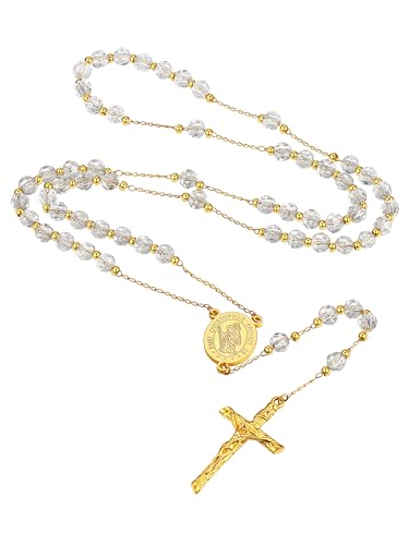 Supcare Kreuz Kette Gold Mädchen Gebetskette Christlich Kette Rosenkranz Katholische Halskette Religiöse Kruzifix Anhänger Jesus Kreuz Kette Rosary Cross Necklace Schmuck für Geburtstag von Supcare