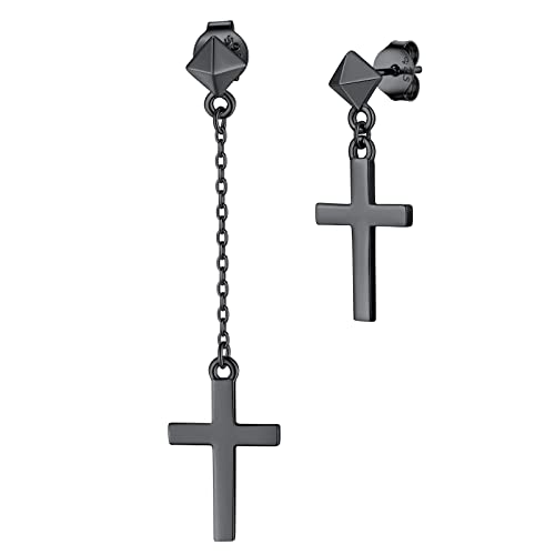 Supcare Kreuz Ohrringe für Herren Frauen 925 Sterling Silber Asymmetrische Ohrhänger Christliche Taufe Ohrstecker Schwarze Ohrschmuck für Vater Mutter von Supcare