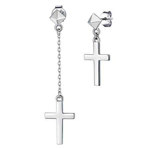 Supcare Kreuz Ohrringe für Herren Frauen Silber 925 Ohrstecker Asymmetrische Ohrhänger Religiöser Ohrschmuck Christliche Taufe Geschenk für Damen Mädchen von Supcare