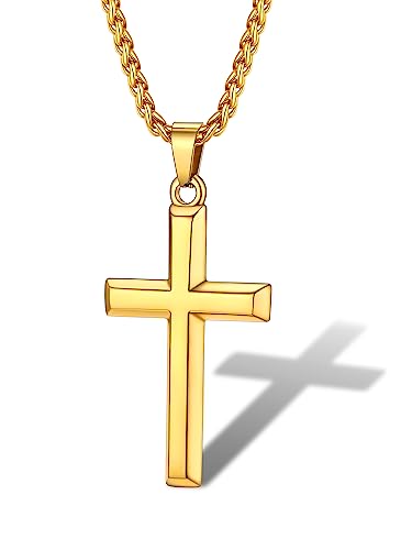 Supcare Kreuzkette Herren Damen 18K Dreidimensionaler Kreuzanhänger Halskette mit Kreuz Anhänger Edelsthal Männer Kette Christentum Schmuck für Vater Weihnacht D-Gold von Supcare