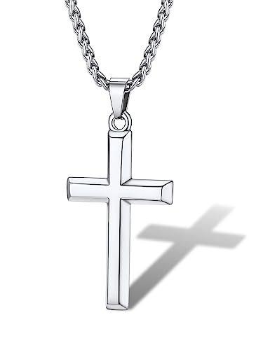 Supcare Kreuzkette Herren Damen Dreidimensionaler Kreuzanhänger Halskette mit Kreuz Anhänger Edelsthal Männer Kette Christentum Schmuck für Vater Weihnacht D-Silber von Supcare