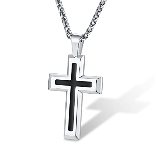 Supcare Kreuzkette Herren Damen Kreuzanhänger Halskette mit Kreuz Anhänger Edelsthal Männer Kette Christentum Schmuck Unisex Silber Kreuzanhänger A-Silber von Supcare