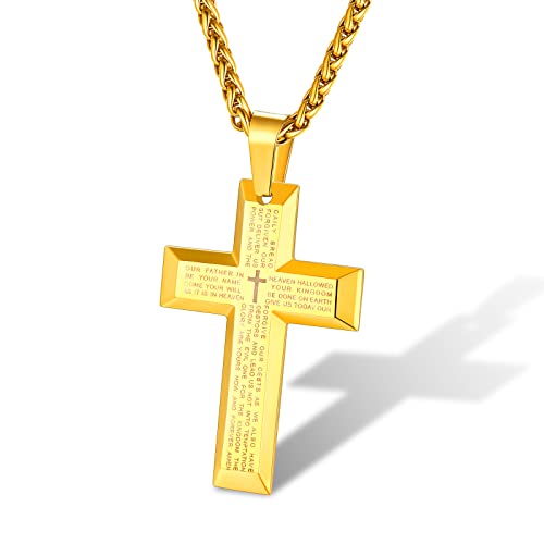 Supcare Kreuzkette Herren Damen Kreuzanhänger Halskette mit Kreuz Anhänger Edelsthal Männer Kette Christentum Schmuck Unisex Silber Kreuzanhänger B-Gold von Supcare