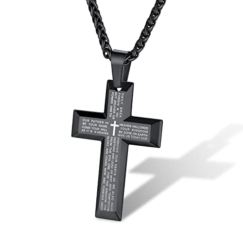 Supcare Kreuzkette Herren Damen Kreuzanhänger Halskette mit Kreuz Anhänger Edelsthal Männer Kette Christentum Schmuck Unisex Silber Kreuzanhänger B-Schwarz von Supcare