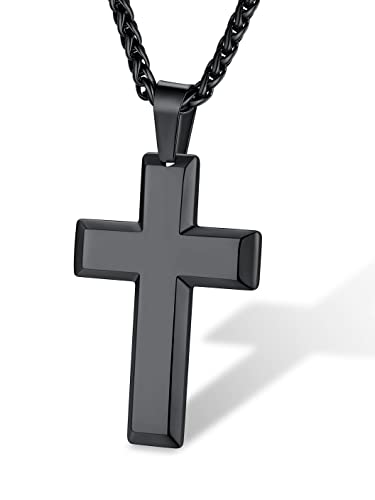 Supcare Schwarze Kette Herren Kreuzkette Edelstahl Halskette Männer Kreuzanhänger Schwarz Kette mit Kreuz Christ Jesus Kette Kruzifix Kette Jungen Personalisiert Modeschmuck für Vater von Supcare