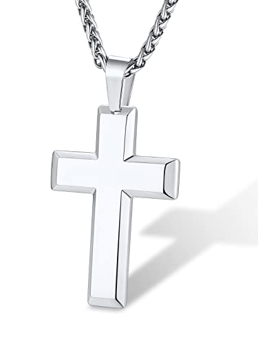 Supcare Kreuzkette Herren Damen Kreuzanhänger Halskette mit Kreuz Anhänger Edelsthal Männer Kette Christentum Schmuck Unisex Silber Kreuzanhänger C-Silber von Supcare