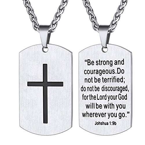 Supcare Herren Kruzifix Kette Dog tag Halskette Militär Kette Edelstahlkette Anhänger mit Gravur Erkennungsmarke Religious Cross Necklace Hundemarke Catholic Modeschmuck für Vatertag von Supcare