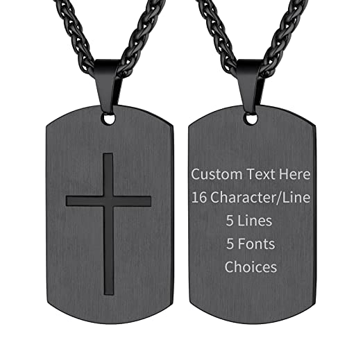 Supcare Schwarzkette mit Gravur Herren Halskette Anhänger Kruzifix Kette Dog tag Kette Militär Kette Edelstahl Erkennungsmarke Religious Cross Custom Necklace Catholic Modeschmuck für Liebe von Supcare