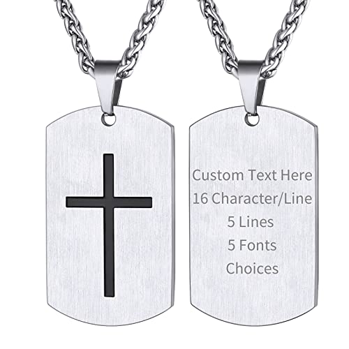 Supcare Kruzifix Kette Herren Halskette Dog Tag Kette Edelstahlkette Erkennungsmarke Militär Kette mit Text Gravur Silber Religious Cross Necklace Personalisiert Modeschmuck für Valentinstag von Supcare