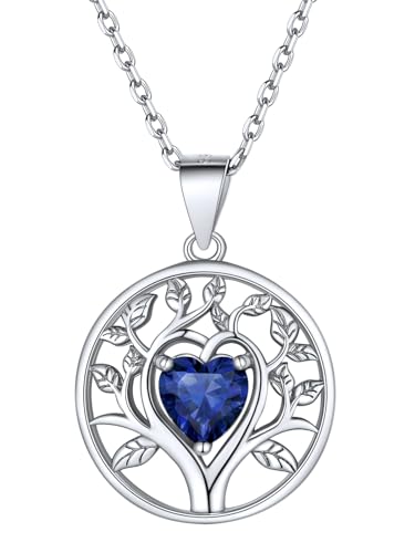 Supcare Lebensbaum Halskette Frauen Anhänger für Ketten Silber 925 Baum des Lebens Kette mit Geburtsstein Kettenanhänger Synthetic Sapphire Tree of Life Necklace Modeschmuck für Jahrestag Dating von Supcare