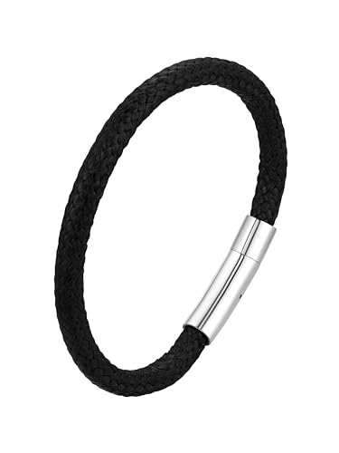 Supcare Lederarmband Herren Schwarz Geflochtenes Ledearmband Leder Armreif Mens Leather Bracelet Frauen Wachsseil Wickelarmband Edelstahl Verschluss Simpel Hip Hop Modeschmuck für Weihnacht Festlich von Supcare