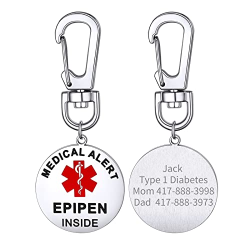 Supcare Medical Alert Edelstahl Kreis ID Tag Schlüsselbund Emergency SchlüSselring Epilepsie Schlüsselanhänger mit Gravur Silber von Supcare