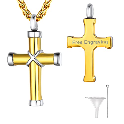 Supcare Memorial Urnen Anhänger Damen Jesus Kreuz Kette Kruzifix Halskette Herren Kinder Aschekapsel Jungen aus Edelstahl Gold von Supcare