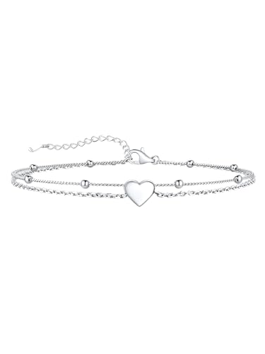 Supcare Mutter Freundin Fußkettchen Kugelkette Silber 925 22cm Fußkette mit Herz Sommer Barfuß Anklet Strand Fußband Minimalist Fußschmuck Boho Armband Accessoire Modeschmuck für Ehefrau Liebhaber von Supcare