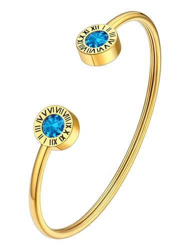 Supcare Offener Armband Frauen Römisch Ziffer Armbänder mit Geburtsstein Blau Topas Armband Gold Armreif Rock Armschmuck Minimalismus Armbändchen Memorial Armkette Modeschmuck für Muttertag Supcare Offener Armband Frauen Römisch Ziffer Armbänder mit Geburtsstein Blau Topas Armband Gold Armreif Rock Armschmuck Minimalismus Armbändchen Memorial Armkette Modeschmuck für Muttertag von Supcare