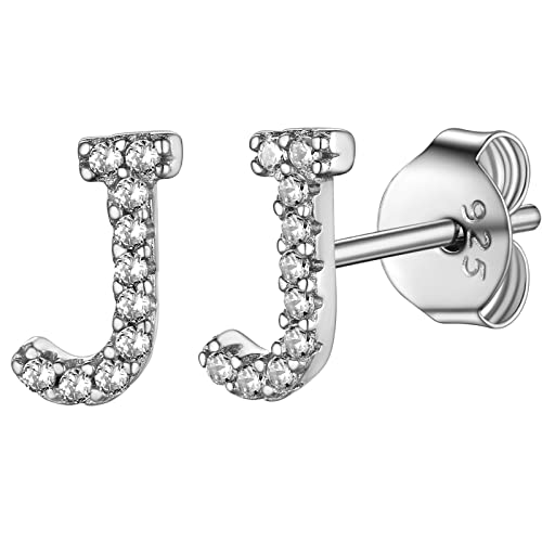 Supcare Ohrringe Buchstaben Mutter Mädchen Anfangsbuchstaben Initial J Ohrstecker mit CZ S925 Silber Letter Earrings Ohrschmuck Ohr Piercing Personalisiert Modeschmuck für Alltag Dating von Supcare