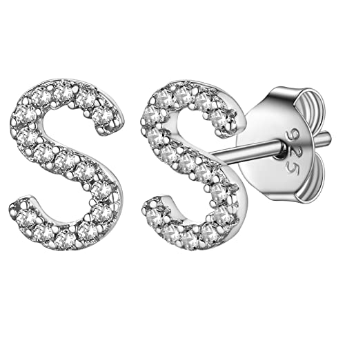 Supcare Ohrringe Buchstaben Mutter Ohrstecker Initial S Buchstaben Ohrstecker mit Cubic Zirkonia 925 Sterling Silber Letter Alphabet Earrings Personalisiert Modeschmuck für Girls Gift von Supcare