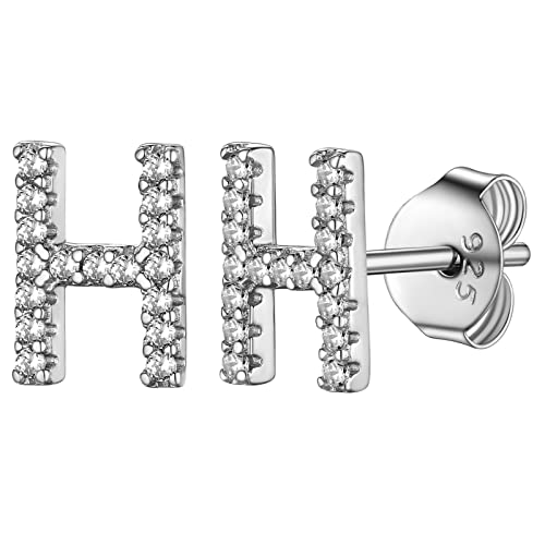 Supcare Ohrringe Mädchen Buchstaben Initial H Ohrstecker mit CZ Letter Earrings S925 Anfangsbuchstaben Ohrschmuck Statement Ohr Piercing Personalisiert Modeschmuck für Hochzeit von Supcare