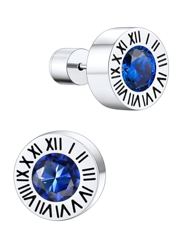 Supcare Ohrstecker Herren Männer Edelstahl Römisch Ziffern Ohrringe Creolen Geburtsstein September Ohrring Stecker Huggie Kreolen Saphir Blau Ohrschmuck Punk Ohr Piercing Modeschmuck für Liebhaber von Supcare
