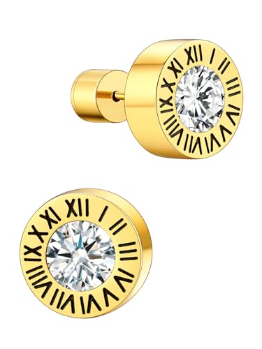 Supcare Ohrstecker Männer Edelstahl Römisch Ziffern Ohrringe Gold Creolen Geburtsstein April Ohrring Stecker Earring Huggie Kreolen Diamant Ohrring Ohrschmuck Punk Modeschmuck für Freund von Supcare